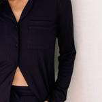 Close-up of piping detail on modal pyjama shirt