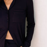 Close-up of piping detail on modal pyjama shirt