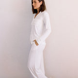 Blake Long Modal Ribbed Pyjamas in White