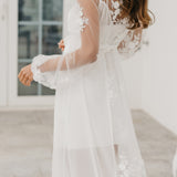 Amara Beaded Floral Lace Maxi Bridal Robe With Train - Includes Slip
