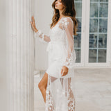 Steffanie Beaded Floral Lace Maxi Bridal Robe - Includes Slip