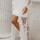Steffanie Beaded Floral Lace Maxi Bridal Robe - Includes Slip