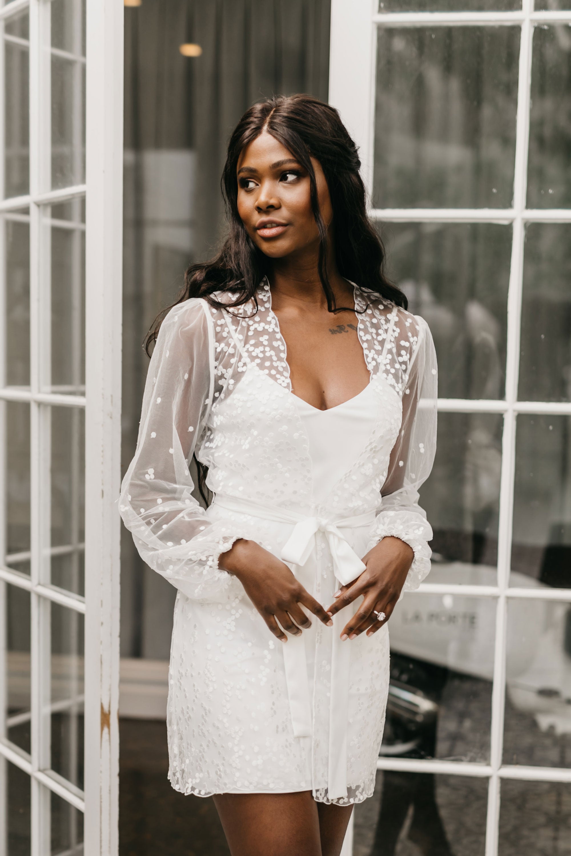 Camile Spot Lace Robe - Includes Slip - lerose AU