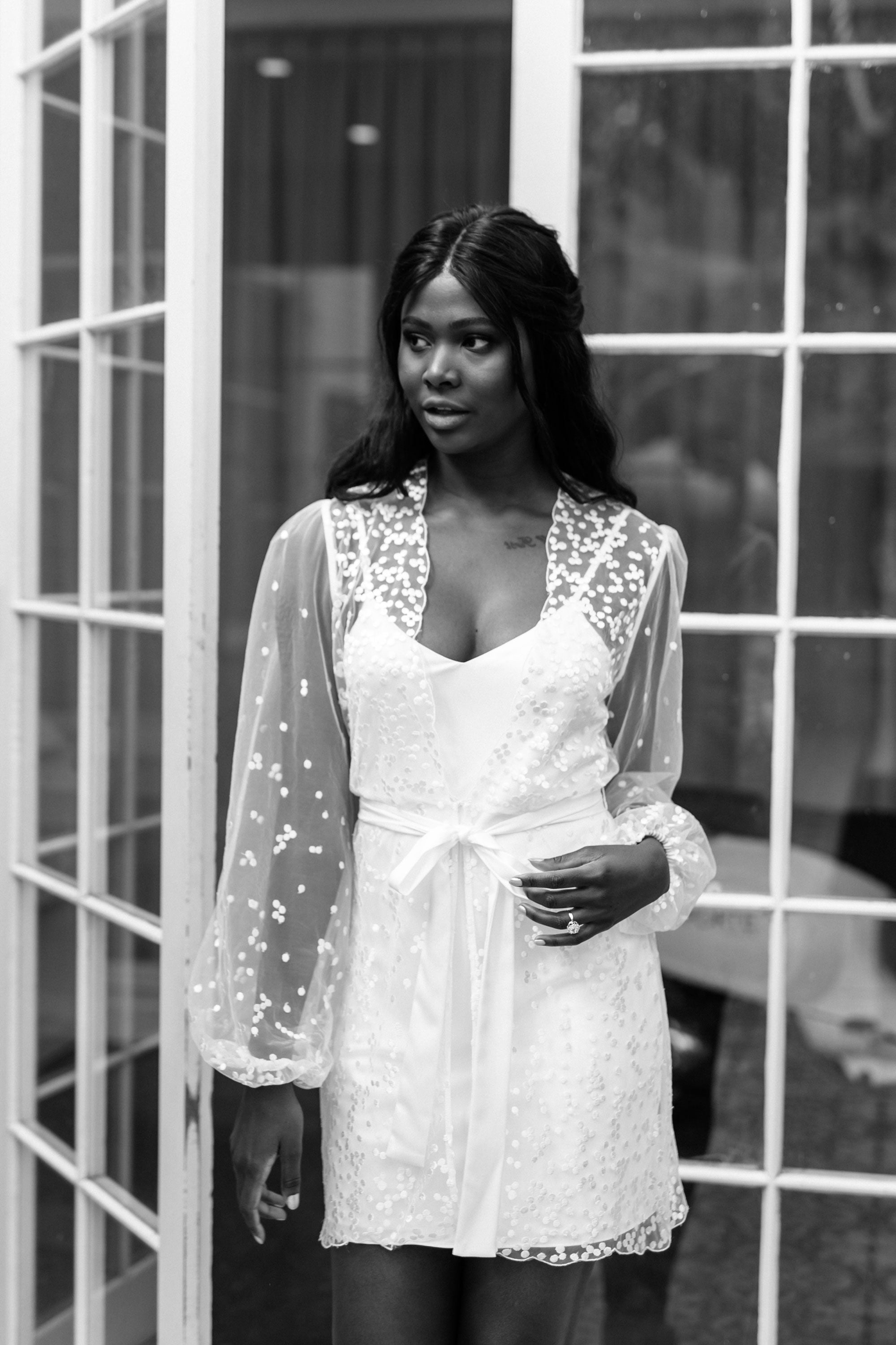 Camile Spot Lace Robe - Includes Slip - lerose AU