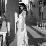 Amara Beaded Floral Lace Maxi Bridal Robe With Train - Includes Slip