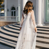 Amara Beaded Floral Lace Maxi Bridal Robe With Train - Includes Slip