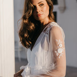 Amara Beaded Floral Lace Maxi Bridal Robe With Train - Includes Slip