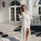 Jolie Lace Trim Maxi Bridal Robe With Train - Includes Slip