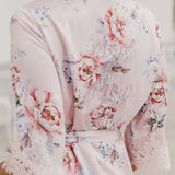 Serena Veiled Rose Printed Lace Trim Satin Robe