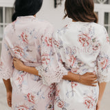 Serena Veiled Rose Printed Lace Trim Satin Robe