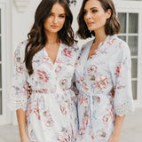Serena Veiled Rose Printed Lace Trim Satin Robe