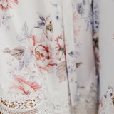 Serena Veiled Rose Printed Lace Trim Satin Robe