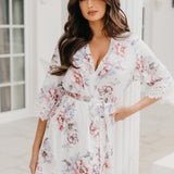 Serena Veiled Rose Printed Lace Trim Satin Robe