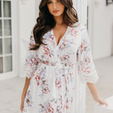 Serena Veiled Rose Printed Lace Trim Satin Robe