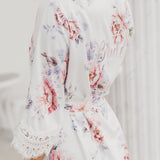 Serena Veiled Rose Printed Lace Trim Satin Robe
