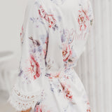 Serena Veiled Rose Printed Lace Trim Satin Robe