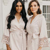 Scarlett Petal Hem Lace Trim Satin Robe