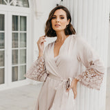 Scarlett Petal Hem Lace Trim Satin Robe