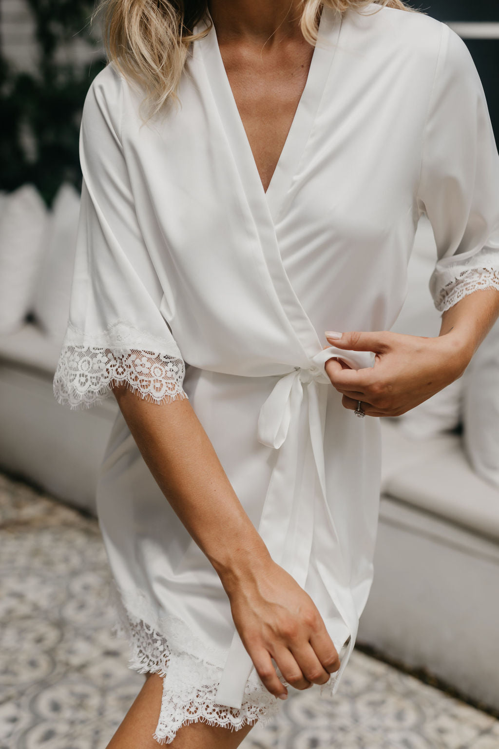 Josie Satin Lace Trim Robe - lerose AU