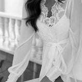 Vivian Lace Trim Maxi Bridal Robe With Train - Includes Slip