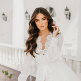 Vivian Lace Trim Maxi Bridal Robe With Train - Includes Slip