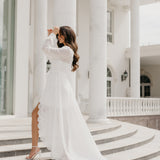 Vivian Lace Trim Maxi Bridal Robe With Train - Includes Slip