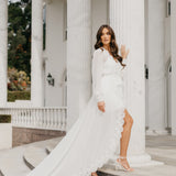Vivian Lace Trim Maxi Bridal Robe With Train - Includes Slip