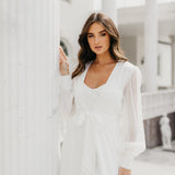 Alaina Pleated Sleeve Satin Maxi Bridal Robe - Includes Slip