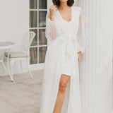 Sophia Hand Beaded Pearl Sleeve Maxi Bridal Robe - Includes Slip