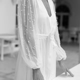 Sophia Hand Beaded Pearl Sleeve Maxi Bridal Robe - Includes Slip