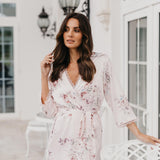 Rose Mist Floral Lace Trim Satin Robe