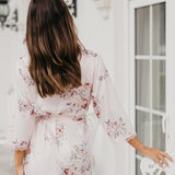 Rose Mist Floral Lace Trim Satin Robe
