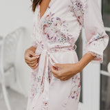 Rose Mist Floral Lace Trim Satin Robe