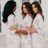 Rose Mist Floral Lace Trim Satin Robe