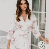 Rose Mist Floral Lace Trim Satin Robe