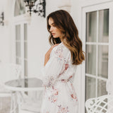 Rose Mist Floral Lace Trim Satin Robe