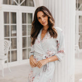 Rose Mist Floral Lace Trim Satin Robe