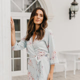 Rose Mist Floral Lace Trim Satin Robe