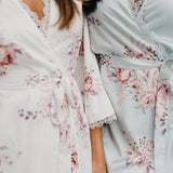Rose Mist Floral Lace Trim Satin Robe