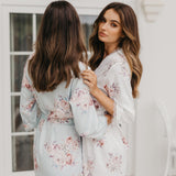 Rose Mist Floral Lace Trim Satin Robe