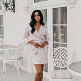 Rose Mist Floral Lace Trim Satin Robe