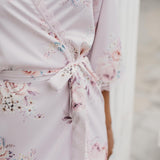 Rose Mist Floral Lace Trim Satin Robe