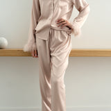 Taylor Satin Feather Bridal Pyjama Set Champagne