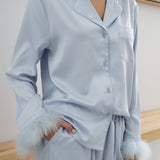 Taylor Satin Feather Bridal Pyjama Set Soft Blue