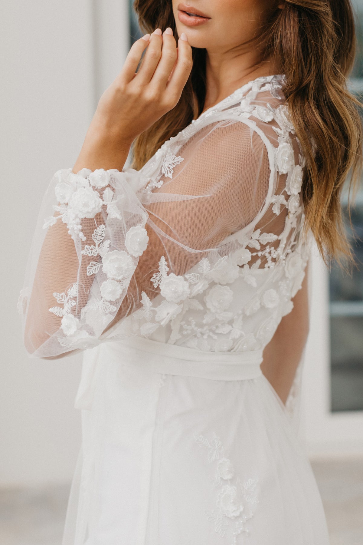 Steffanie Beaded Floral Lace Maxi, Lace Bridal Robe