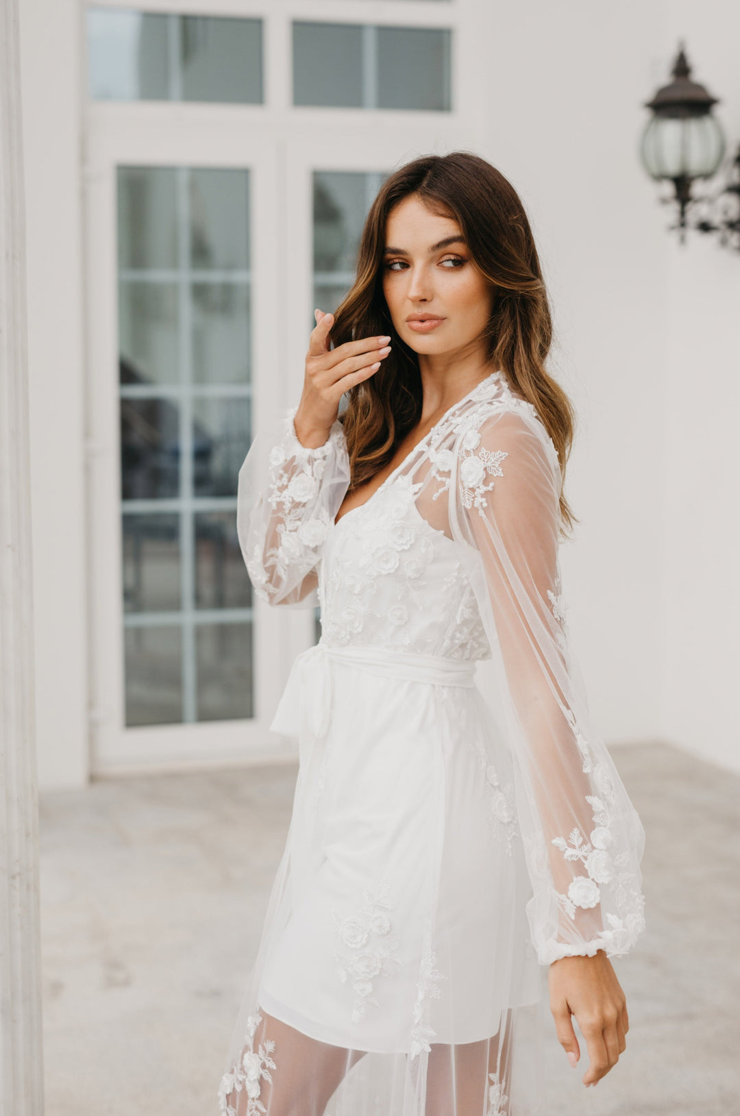 Steffanie Beaded Floral Lace Maxi Bridal Robe - Includes Slip
