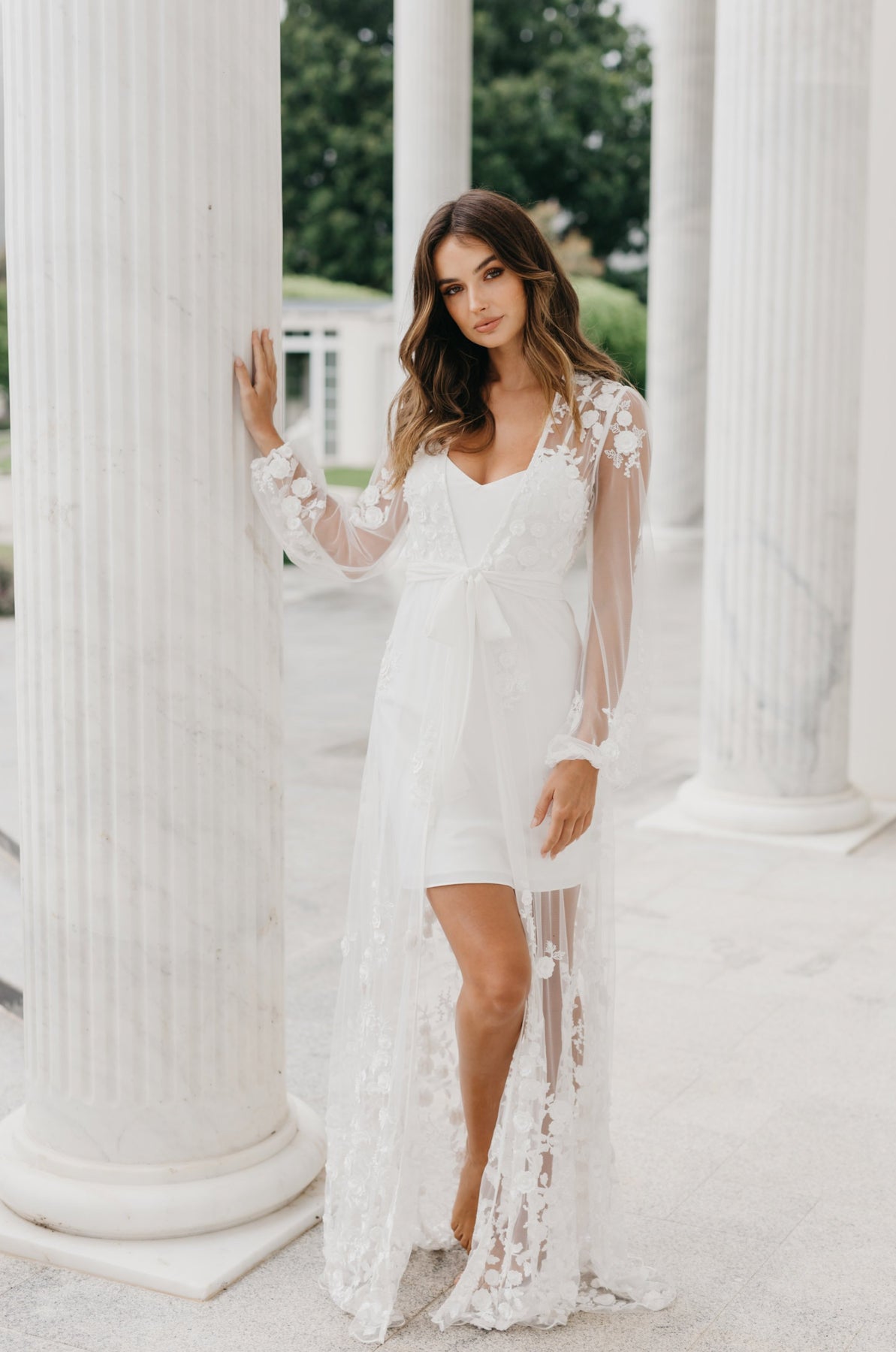 Steffanie Beaded Floral Lace Maxi, Lace Bridal Robe