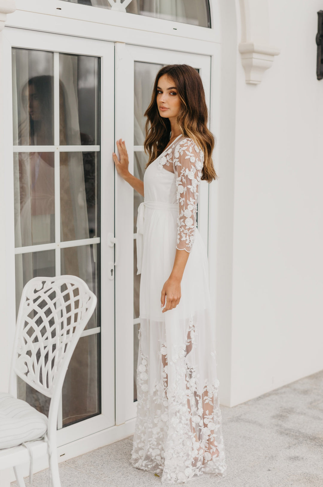 Piper Beaded Floral Lace Maxi Bridal Robe - Includes Slip