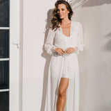 Lina Pearl Beaded Georgette Maxi Bridal Robe - Includes Slip