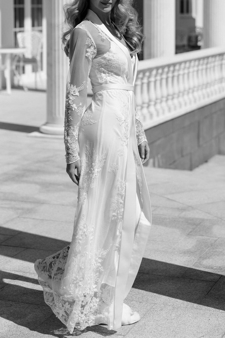 Monique Pearl Beaded Maxi Bridal Robe - Includes Slip